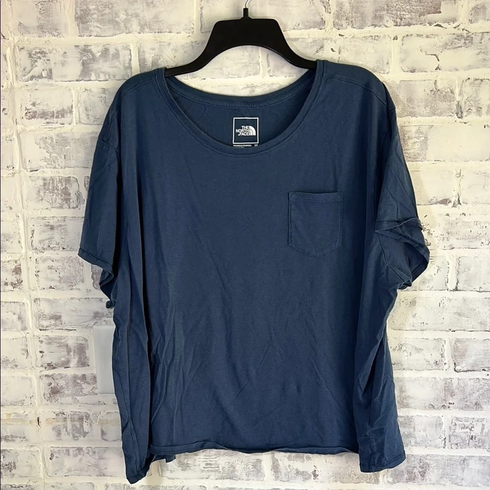 The North Face Women’s 3X Short Sleeve Tee Navy Blue Pocket Casual Comfort